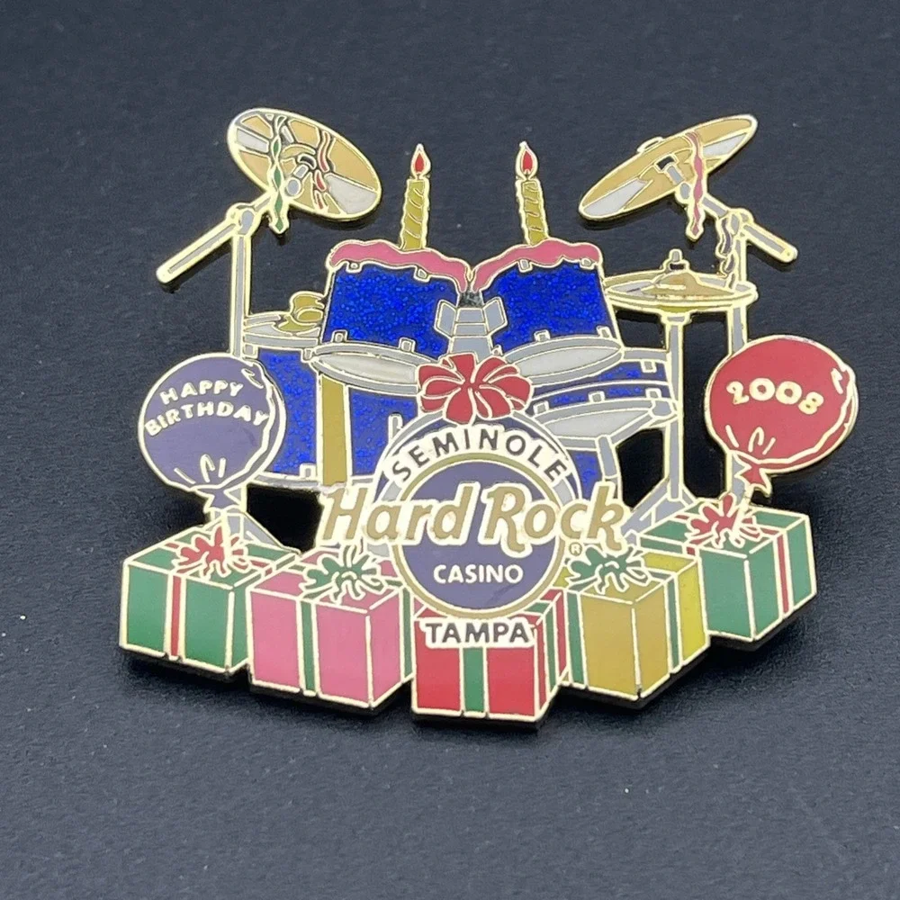 2008 Hard‎ Rock Casino Happy Birthday Drum Set Seminole Tampa VIP Lapel Hat Pin